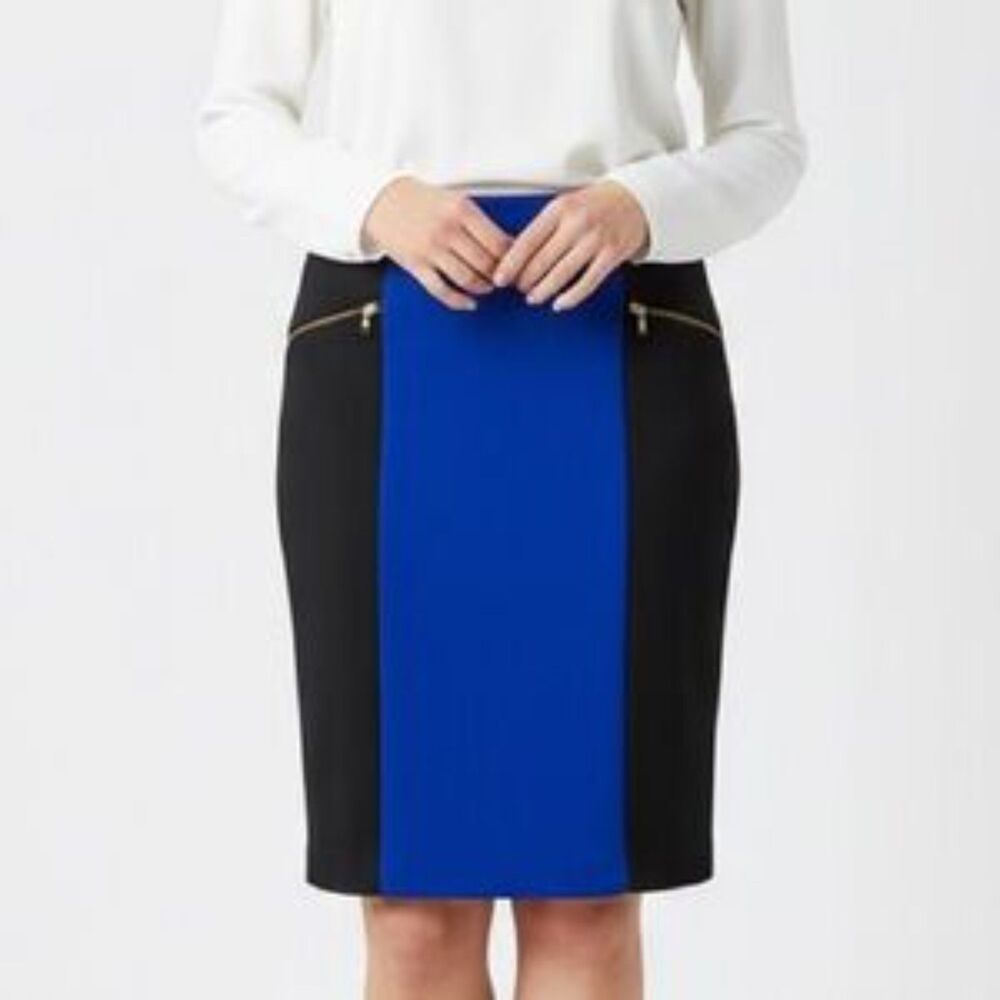 Cynthia Rowley Blue & Black Colorblock Zipper Pencil Skirt Size 4